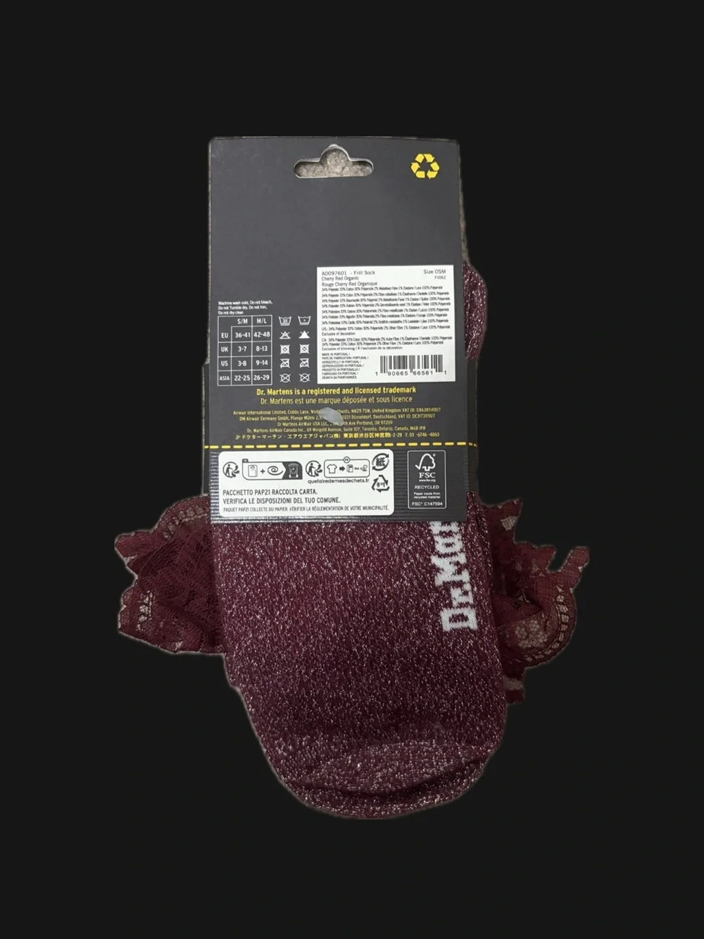 Dr. Martens Sparkle Burgundy Lace Ruffle Ankle Socks